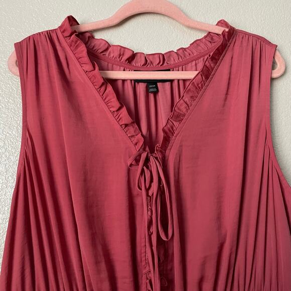 Lane Bryant Dress Womens Size 22/24 Burnt Orange Midi Pleated Ruffle Tank A-Line - Picture 5 of 12